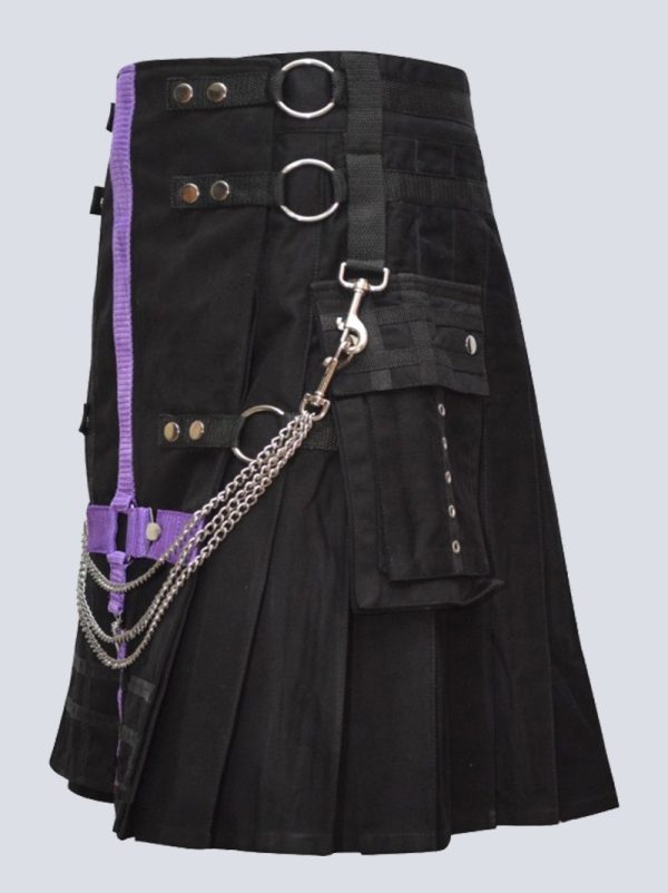 SCOTTISH BLACK AND PURPLE FASHION UTILITY KILT - Image 3