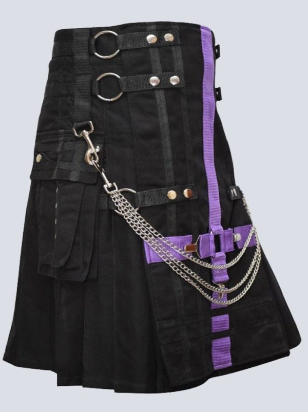 SCOTTISH BLACK AND PURPLE FASHION UTILITY KILT - Image 2