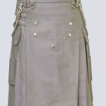SCOTTISH MEN GREY UTILITY KILT WTH STUDED APRON