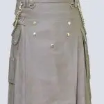 SCOTTISH MEN GREY UTILITY KILT WTH STUDED APRON