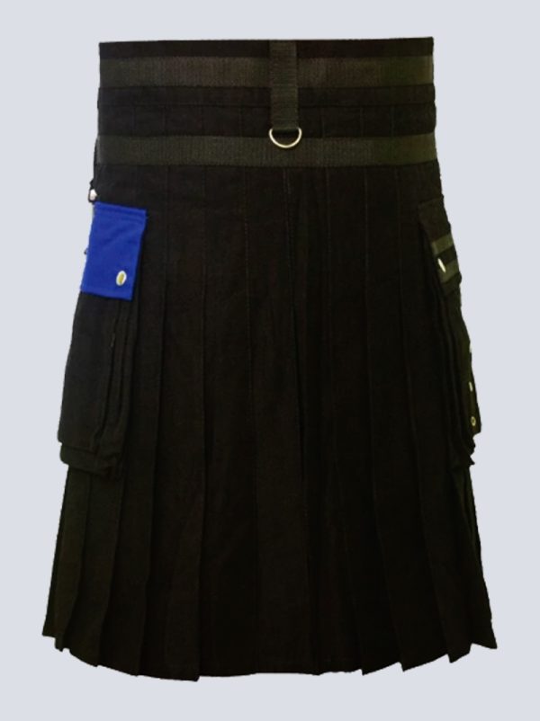 SCOTTISH MENS BLACK AND BLUE GOTHIC UTILITY KILT - Image 4