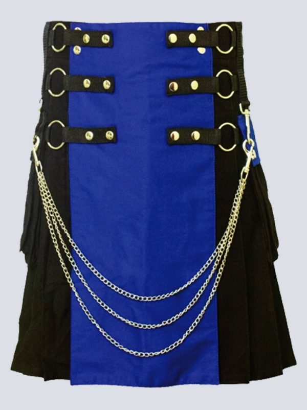 SCOTTISH MENS BLACK AND BLUE GOTHIC UTILITY KILT