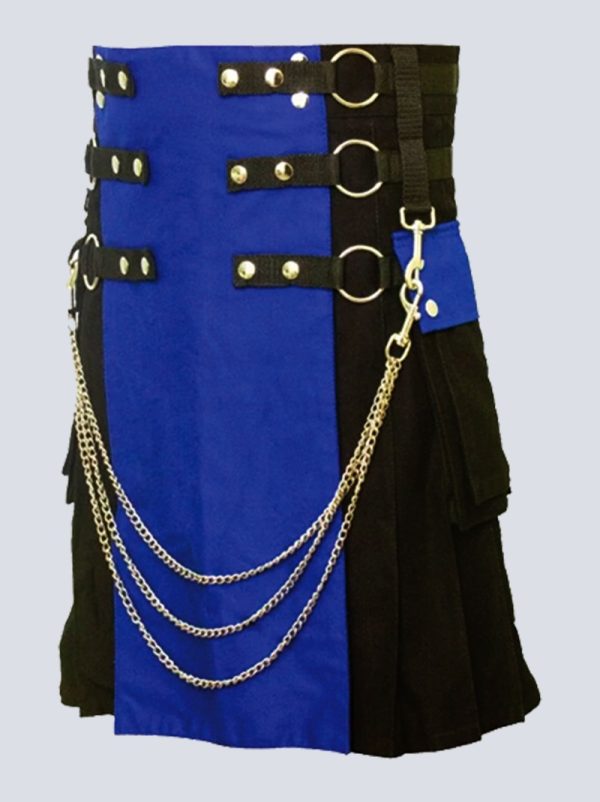 SCOTTISH MENS BLACK AND BLUE GOTHIC UTILITY KILT - Image 3