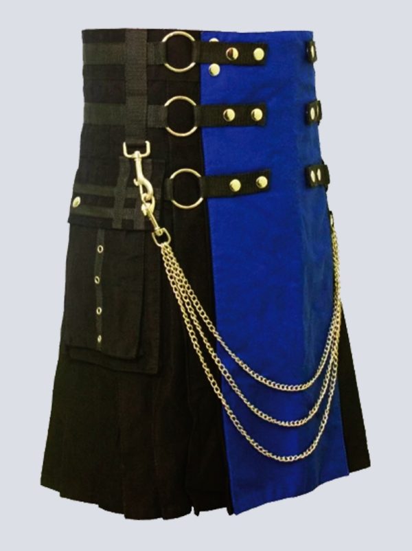 SCOTTISH MENS BLACK AND BLUE GOTHIC UTILITY KILT - Image 2