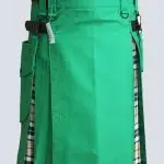 Sea Green and Camel Thomson Tartan Hybrid Kilt With Leather Strap