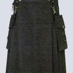 BLACK DENIM KILT WITH DETACHABLE POCKETS