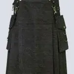 BLACK DENIM KILT WITH DETACHABLE POCKETS