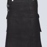 BLACK PLANE TARTAN UTILITY KILT WITH LEATHER STRAP