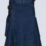 BLUE DENIM KILT WITH LEATHER STRAP