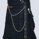GOTHIC BLACK WATCH TARTAN UTILITY KILT WITH NYLON STRAPS