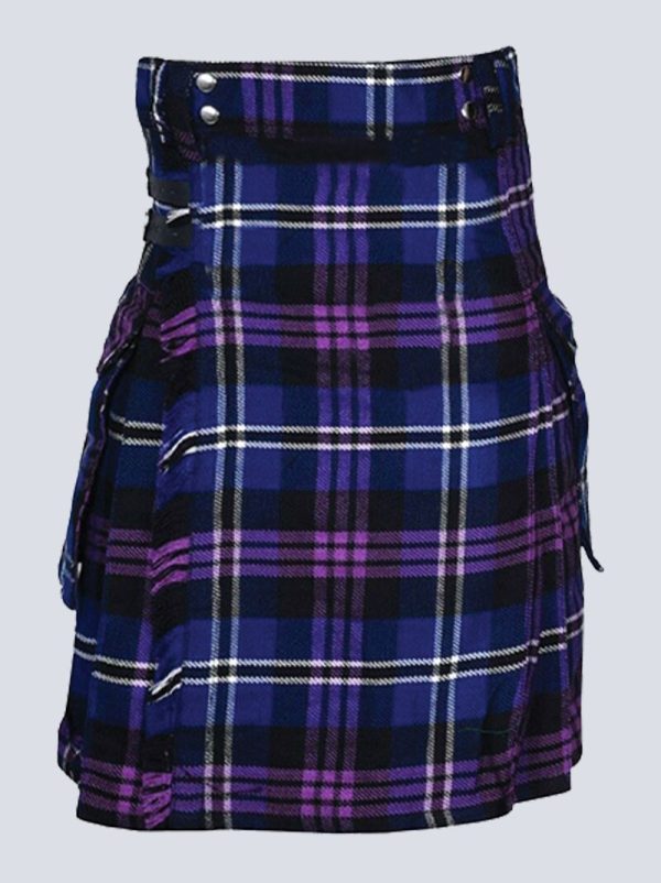 HERITAGE OF SCOTLAND TARTAN UTILITY KILT WITH LEATHER STRAPS