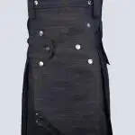 MENS BLACK DENIM KILT WITH STUDED APRON