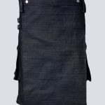 MENS BLACK DENIM UTILITY KILT WITH BUCKLE STRAPS