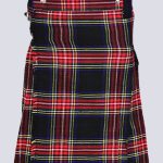 BLACK STEWART TARTAN UTILITY KILT WITH FRONT POCKETS