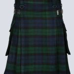 MENS BLACK WATCH TARTAN UTILITY KILT WITH LEATHER STRAPS