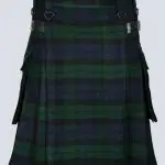 MENS BLACK WATCH TARTAN UTILITY KILT WITH LEATHER STRAPS