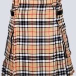 MENS CAMEL THOMSON TARTAN UTILITY KILT WTH BUTTON STRAP