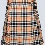 MENS CAMEL THOMSON TARTAN UTILITY KILT WTH BUTTON STRAP