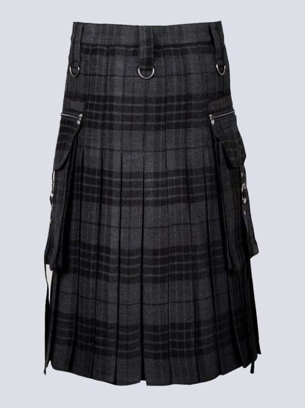 MENS GOTHIC PUNK NIGHT WATCH TARTAN UTILITY KILT - Image 3