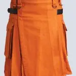 MENS SAFFRON TARTAN UTILITY KILT WITH BUTTON STRAP
