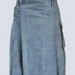 MENS SKY BLUE DENIM UTILITY KILT WITH  FLAP POCKETS