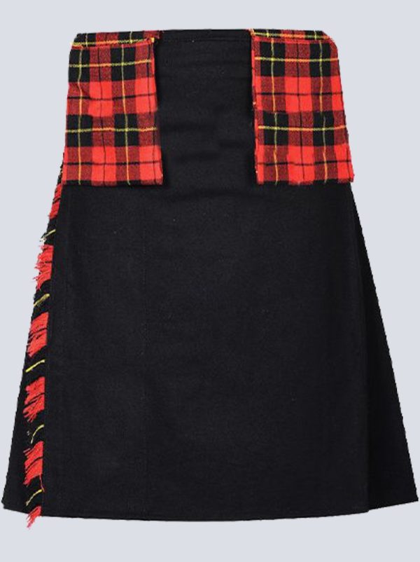 SOLID BLACK AND WALLACE TARTAN UTILITY KILT