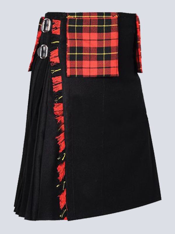 SOLID BLACK AND WALLACE TARTAN UTILITY KILT - Image 2