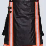 BLACK FIREFIGHTER LEATHER KILT WITH REFLECTIVE TAPE