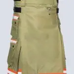 BUNKER GEAR KHAKI FIREFIGHTER KILT WITH LEATHER STRAPS