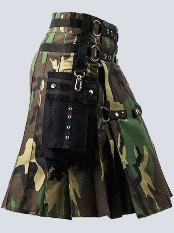 GOTHIC WOODLAND CAMO TACTICAL KILT WITH BLACK POCKET - Image 2