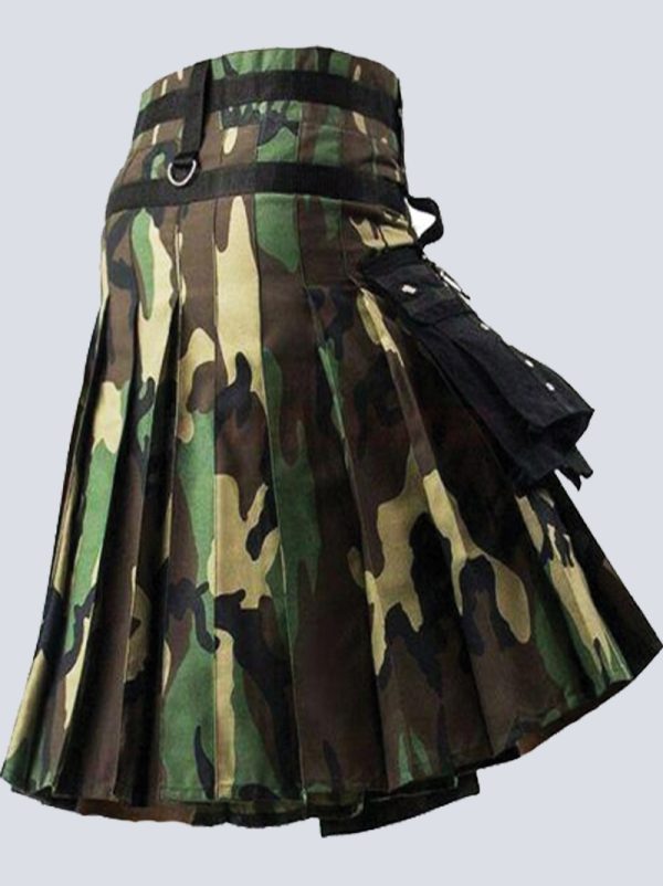 GOTHIC WOODLAND CAMO TACTICAL KILT WITH BLACK POCKET - Image 3