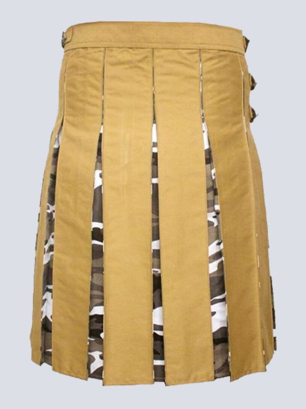 KHAKI AND URBAN CAMO HYBRID TACTICAL KILT WITH FRONT POCKET - Image 3