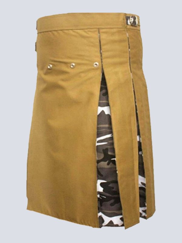 KHAKI AND URBAN CAMO HYBRID TACTICAL KILT WITH FRONT POCKET - Image 2