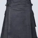 LAUTREAMONT BLACK DENIM KILT WITH FLAP POCKETS