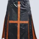 MENS BLACK AND BROWN LEATHER KILT WITH STUDDED DESIGN