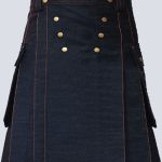 MENS BLACK DENIM KILT WITH STUDDED APRON