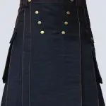 MENS BLACK DENIM KILT WITH STUDDED APRON