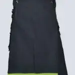 MENS BLACK FIREFIGHTER KILT WITH GREEN REFLECTIVE TAPE