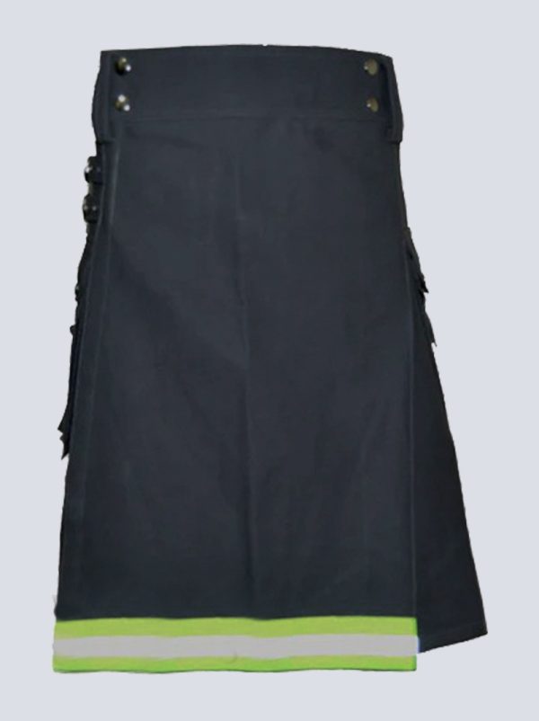 MENS BLACK FIREFIGHTER KILT WITH GREEN REFLECTIVE TAPE