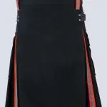 MENS BLACK FIREFIGHTER KILT WITH LEATHER STRAPS