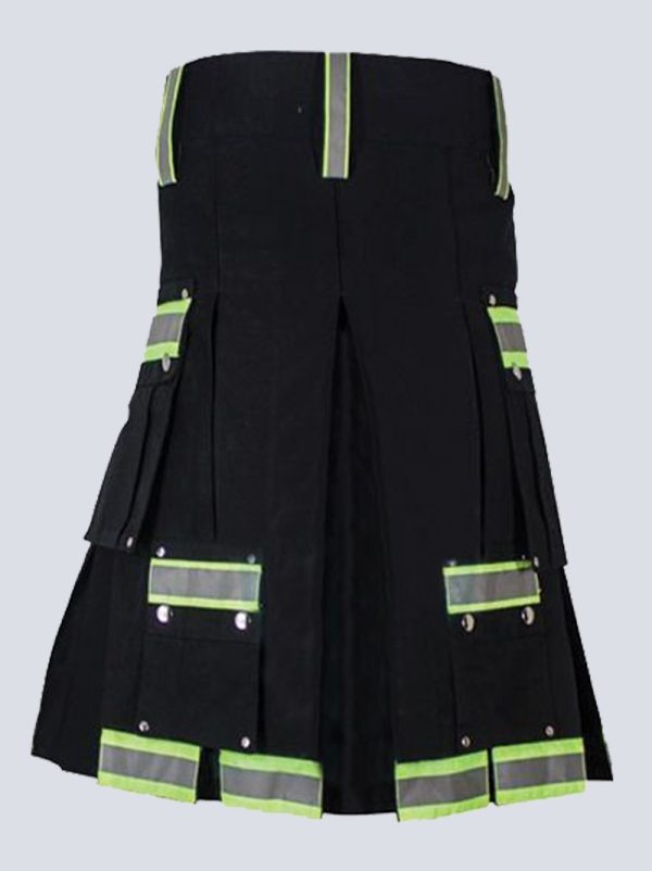 MENS BLACK FIREFIGHTER KILT WITH MULTIPLE POCKETS - Image 3