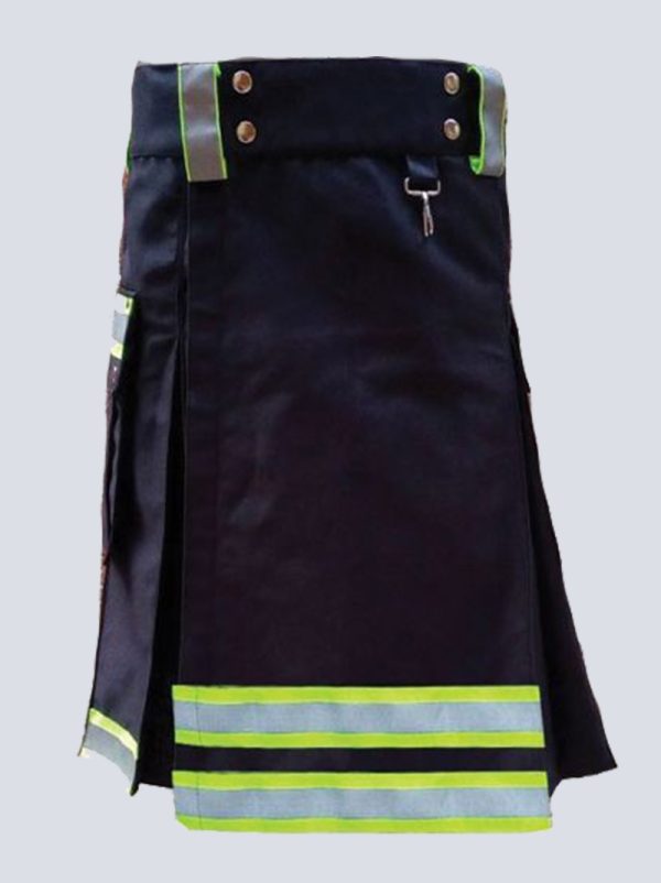 MENS BLACK FIREFIGHTER KILT WITH MULTIPLE POCKETS