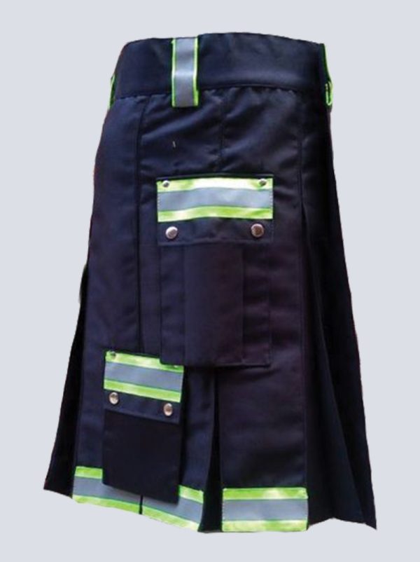 MENS BLACK FIREFIGHTER KILT WITH MULTIPLE POCKETS - Image 2