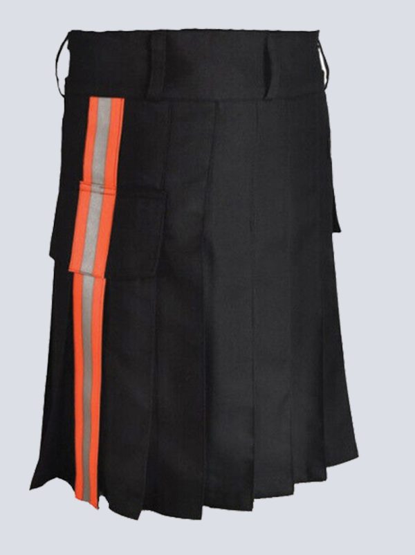 MENS BLACK FIREFIGHTER KILT WITH PLASTIC BUCKLES - Image 2