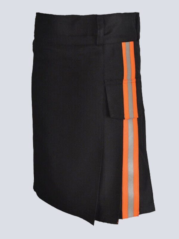 MENS BLACK FIREFIGHTER KILT WITH PLASTIC BUCKLES