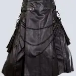 MENS BLACK GOTHIC LEATHER KILT WITH CHAINS