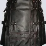 MENS BLACK GOTHIC LEATHER KILT WITH DETACHABLE APRON