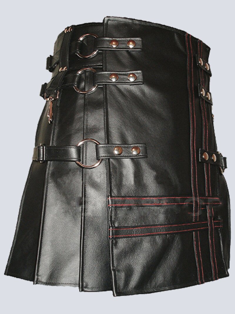 MENS BLACK GOTHIC LEATHER KILT WITH DETACHABLE APRON - Image 2
