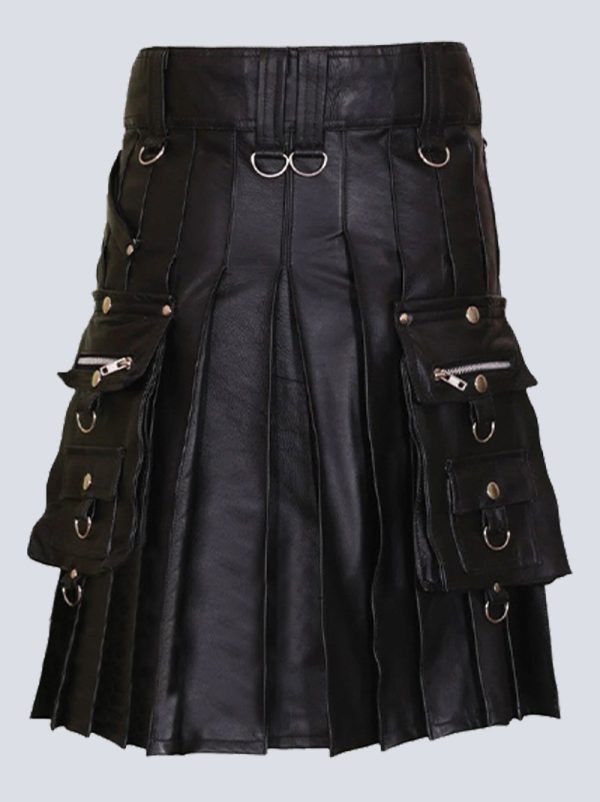 MENS BLACK LETHER GOTHIC KILT WITH CHAINS - Image 3