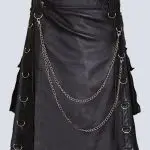 MENS BLACK LETHER GOTHIC KILT WITH CHAINS